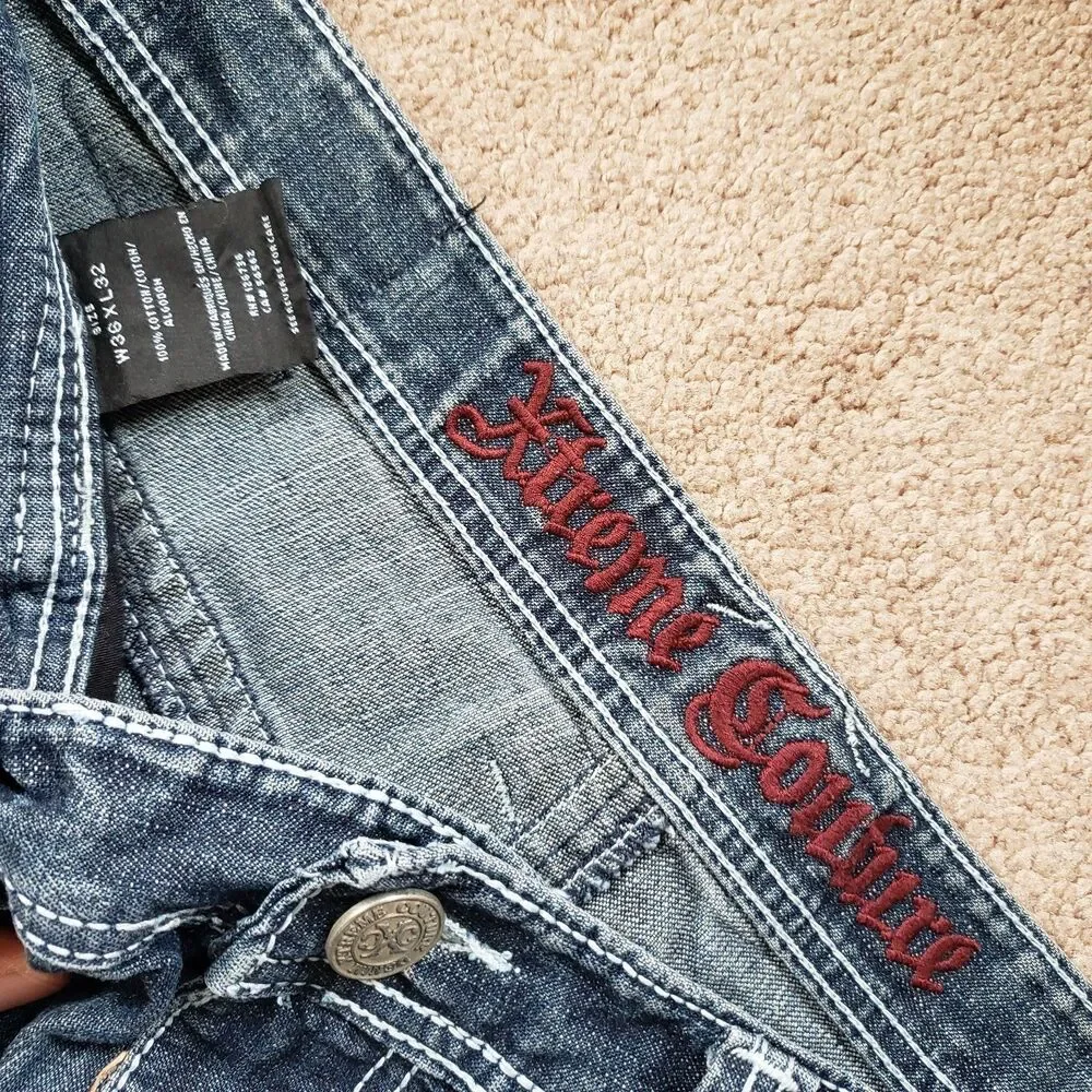 Xtreme Couture Cross Pocket Size 36x32(FITS 37x32) Mens Bootcut Denim Jeans - Picture 4 of 16